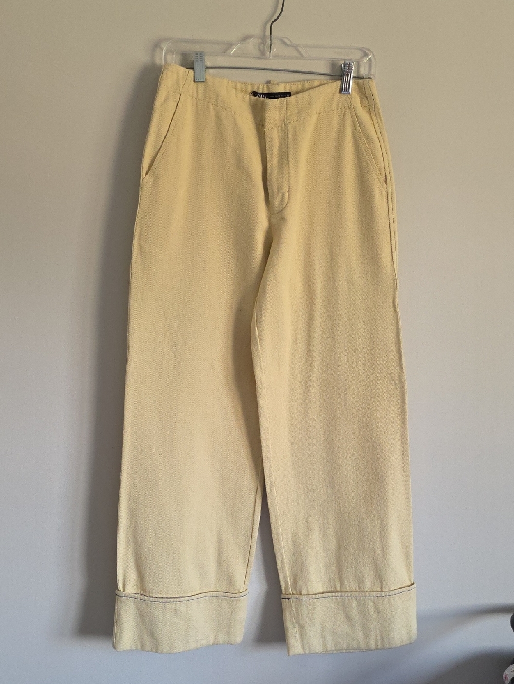 ZARA | Fold-Up Wide Leg Jeans turn-up hem Yellow Sz XS - Picture 2 of 5